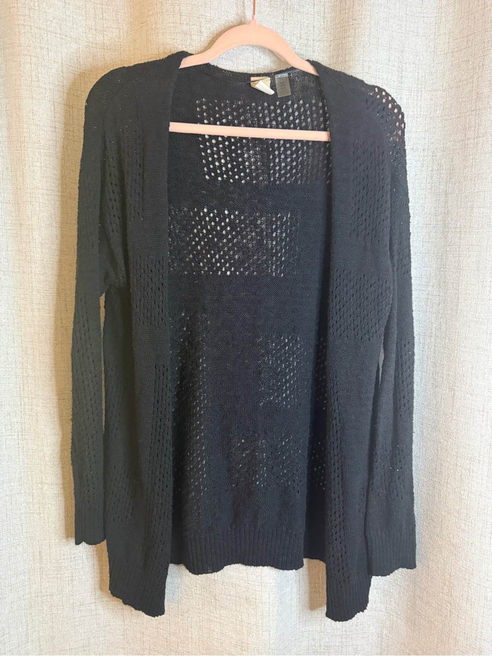 Roxy Black Open-Knit Long Cardigan/ swim cover